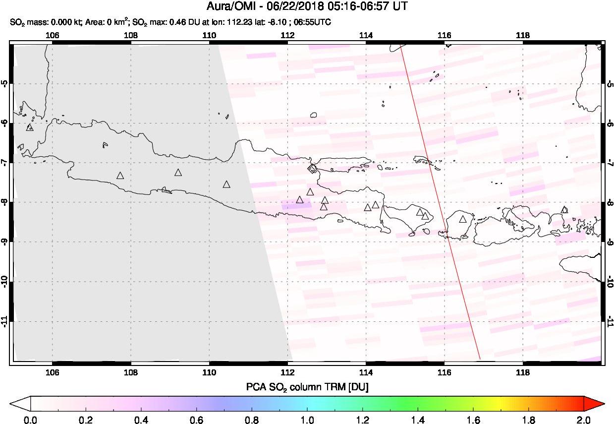 A sulfur dioxide image over Java, Indonesia on Jun 22, 2018.