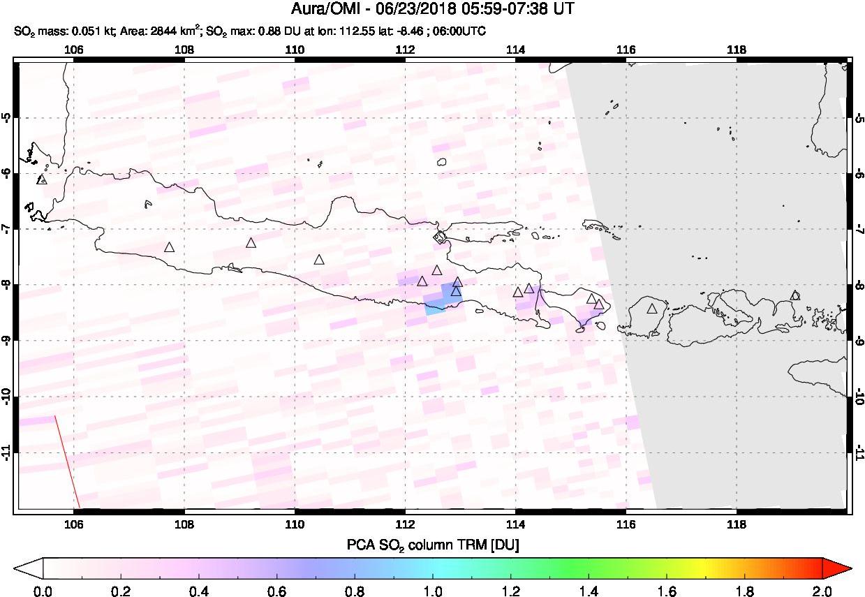 A sulfur dioxide image over Java, Indonesia on Jun 23, 2018.