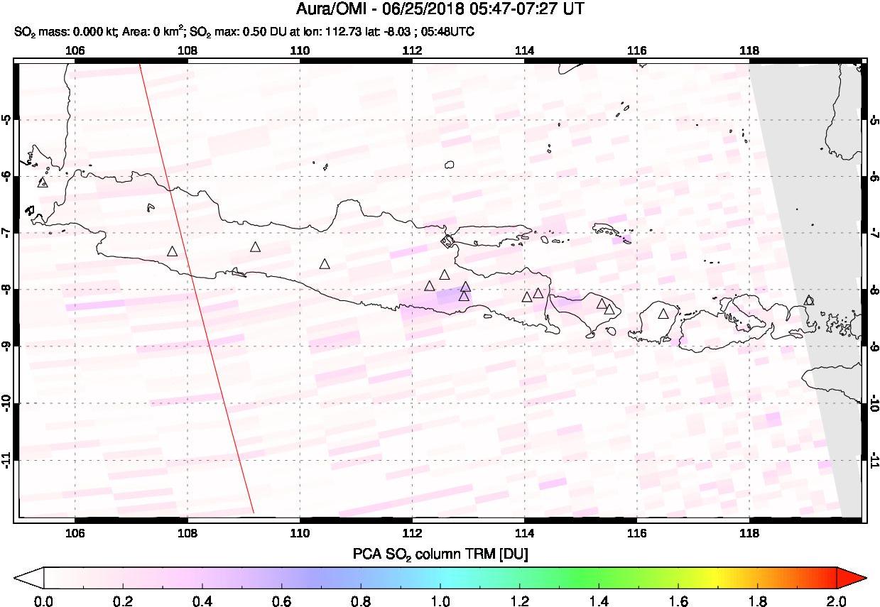 A sulfur dioxide image over Java, Indonesia on Jun 25, 2018.