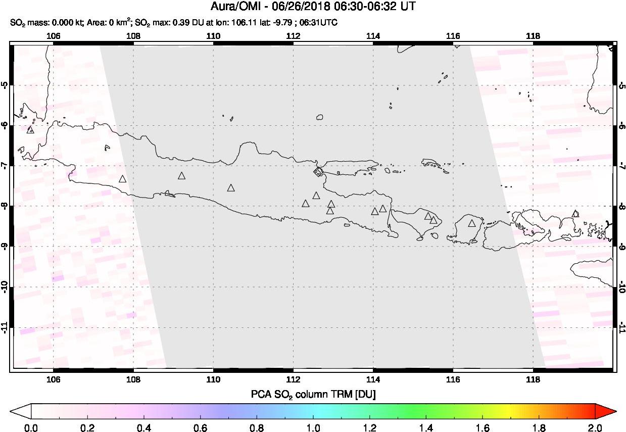 A sulfur dioxide image over Java, Indonesia on Jun 26, 2018.