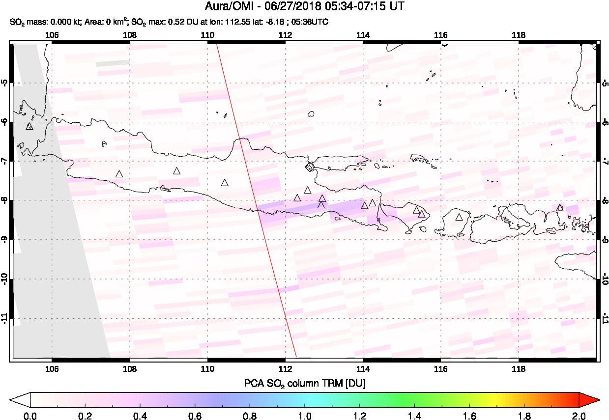 A sulfur dioxide image over Java, Indonesia on Jun 27, 2018.