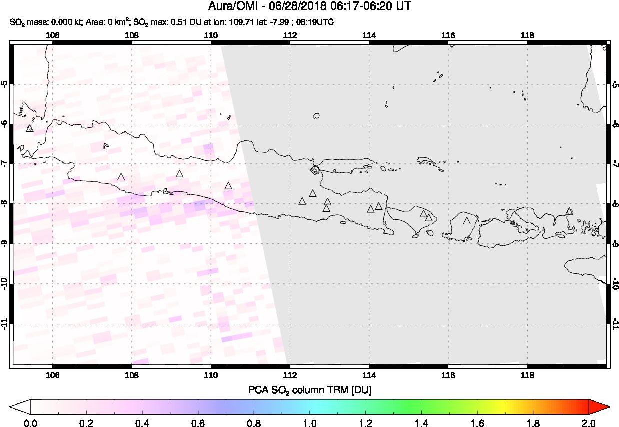 A sulfur dioxide image over Java, Indonesia on Jun 28, 2018.