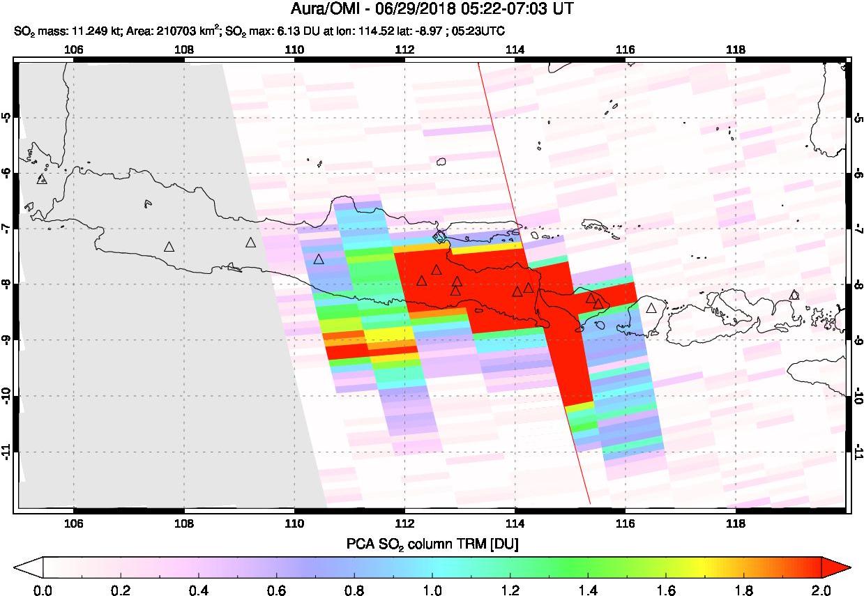 A sulfur dioxide image over Java, Indonesia on Jun 29, 2018.