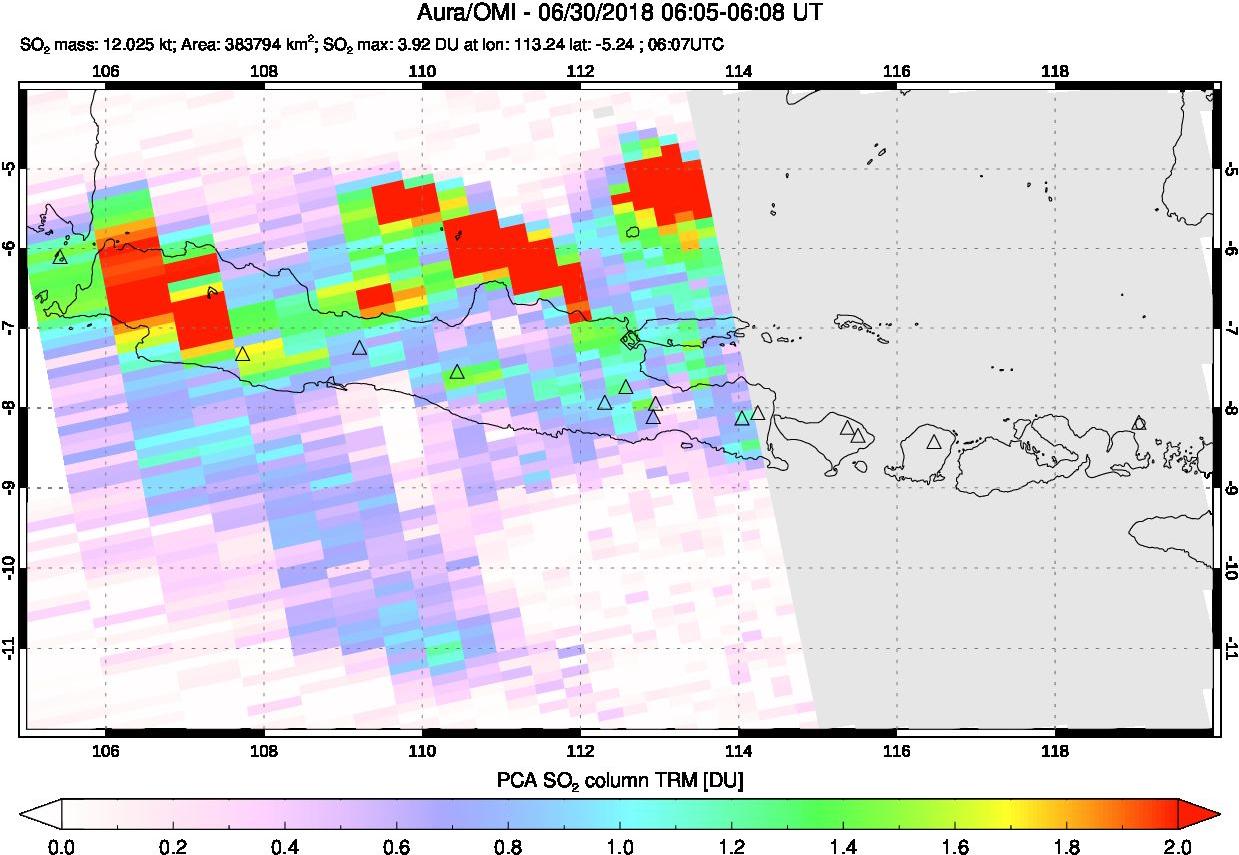 A sulfur dioxide image over Java, Indonesia on Jun 30, 2018.