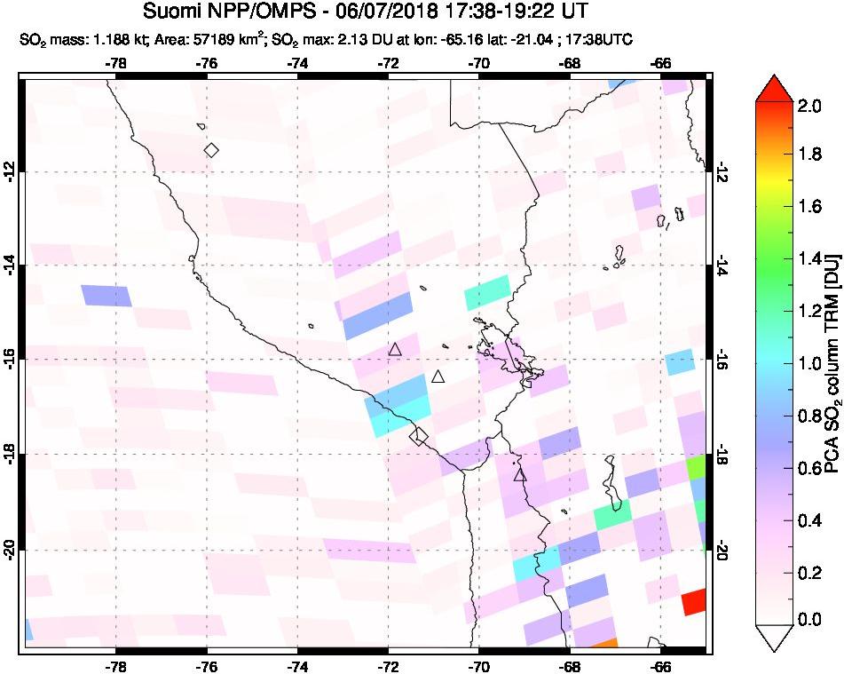 A sulfur dioxide image over Peru on Jun 07, 2018.