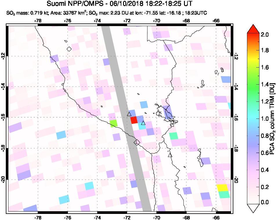 A sulfur dioxide image over Peru on Jun 10, 2018.