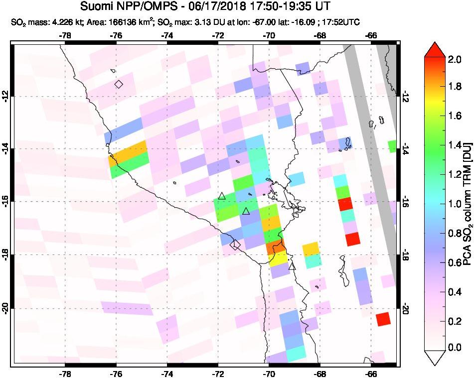A sulfur dioxide image over Peru on Jun 17, 2018.