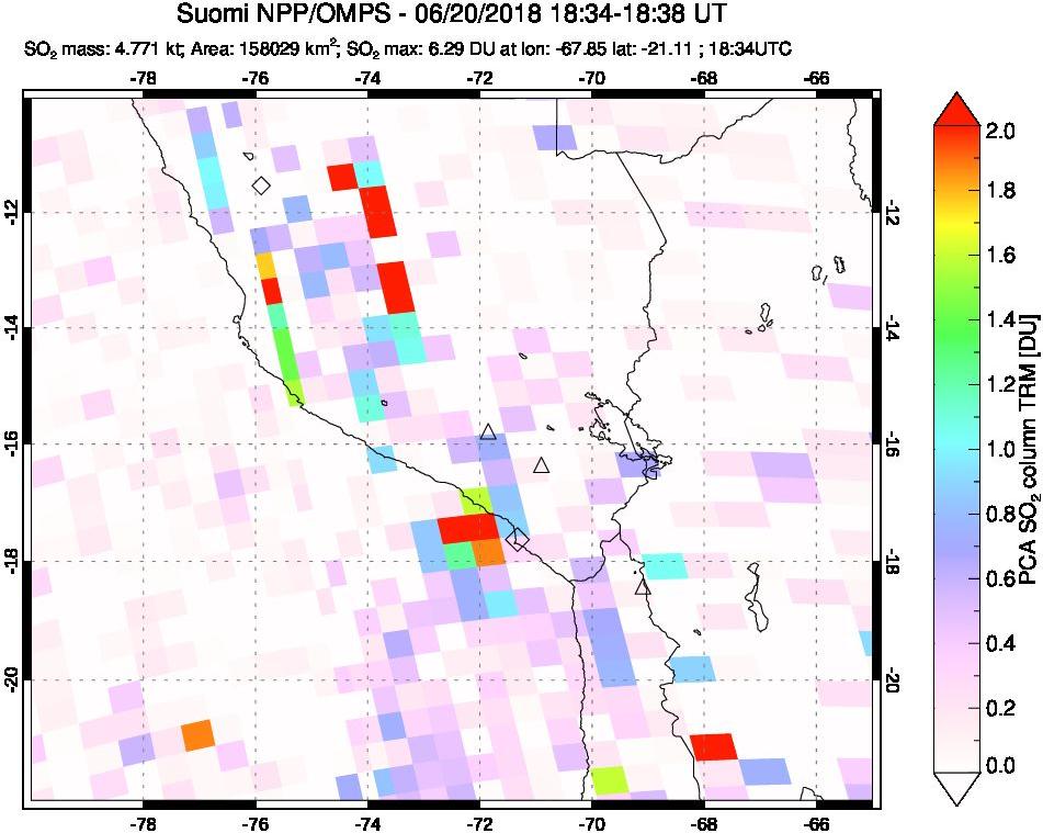 A sulfur dioxide image over Peru on Jun 20, 2018.