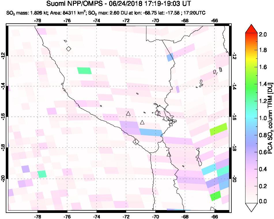 A sulfur dioxide image over Peru on Jun 24, 2018.