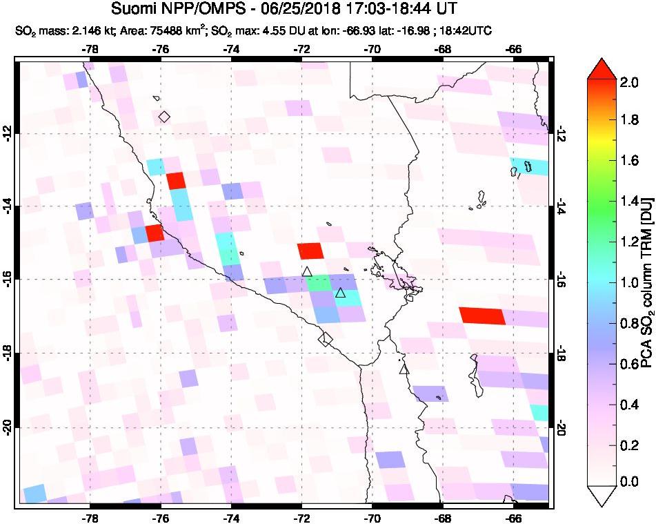 A sulfur dioxide image over Peru on Jun 25, 2018.