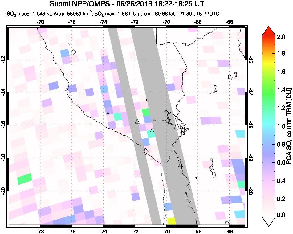 A sulfur dioxide image over Peru on Jun 26, 2018.