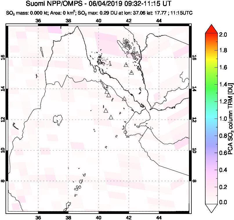 A sulfur dioxide image over Afar and southern Red Sea on Jun 04, 2019.