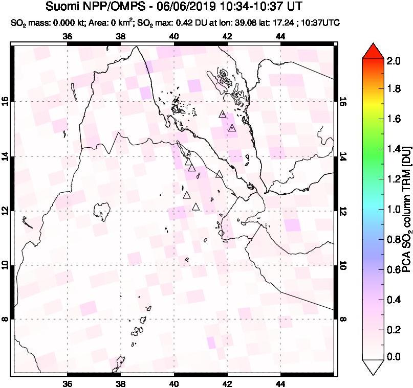 A sulfur dioxide image over Afar and southern Red Sea on Jun 06, 2019.