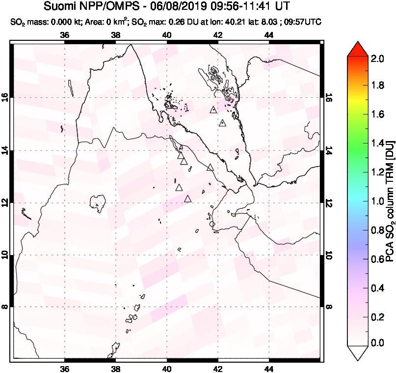 A sulfur dioxide image over Afar and southern Red Sea on Jun 08, 2019.