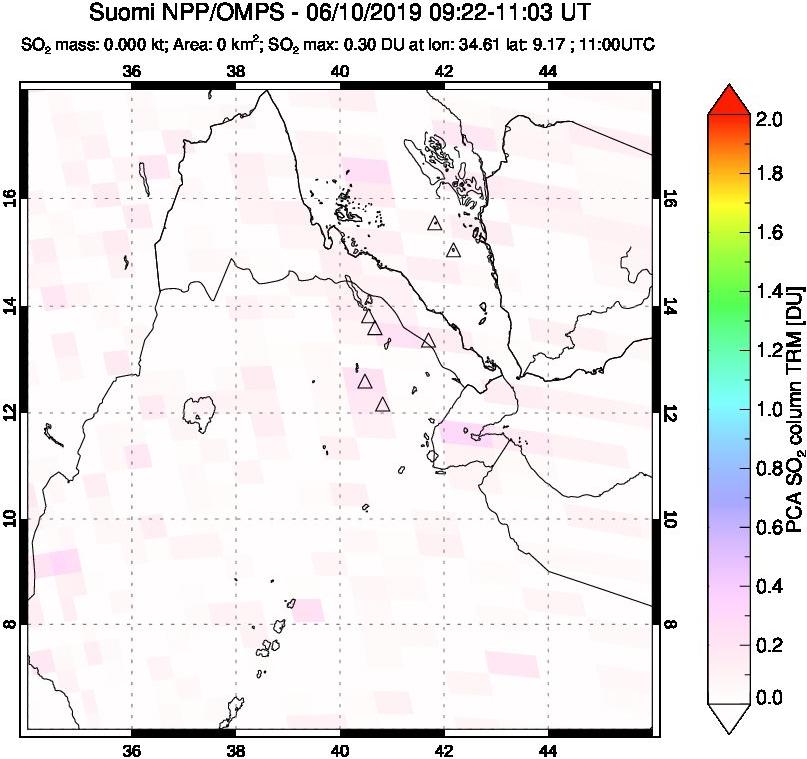 A sulfur dioxide image over Afar and southern Red Sea on Jun 10, 2019.