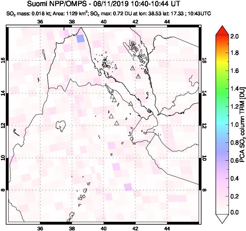A sulfur dioxide image over Afar and southern Red Sea on Jun 11, 2019.