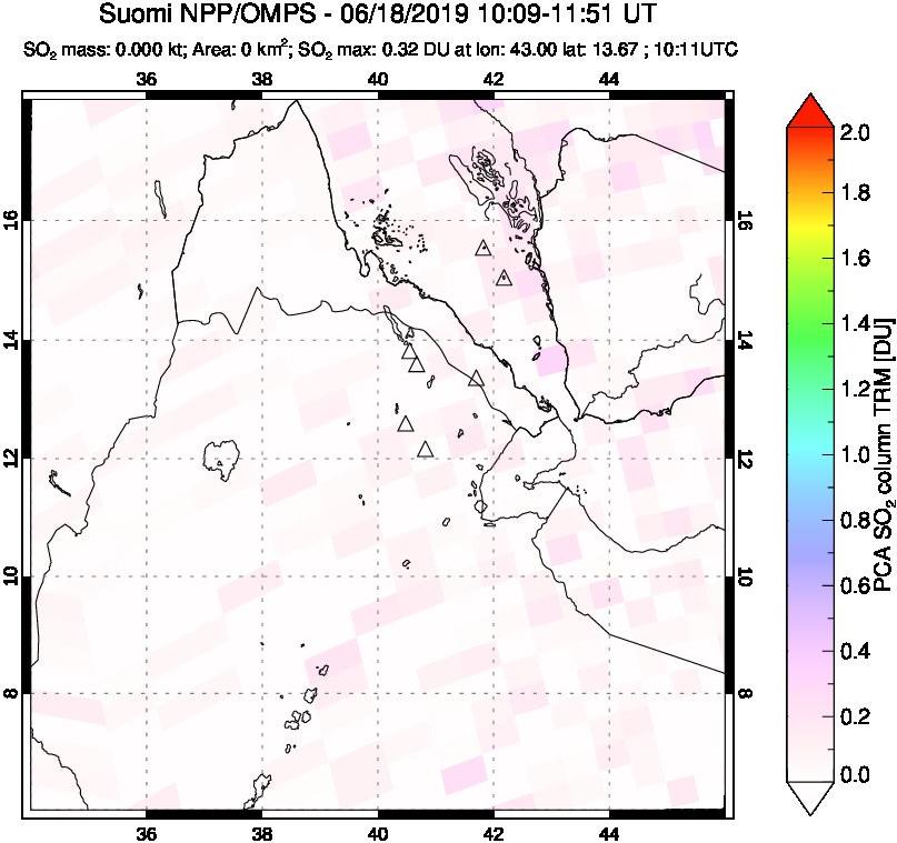 A sulfur dioxide image over Afar and southern Red Sea on Jun 18, 2019.