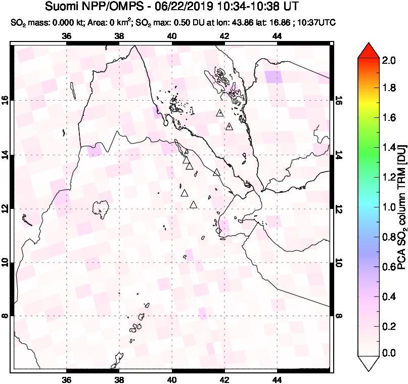 A sulfur dioxide image over Afar and southern Red Sea on Jun 22, 2019.