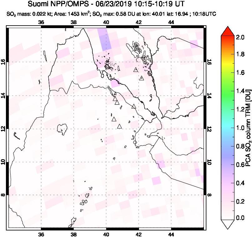 A sulfur dioxide image over Afar and southern Red Sea on Jun 23, 2019.