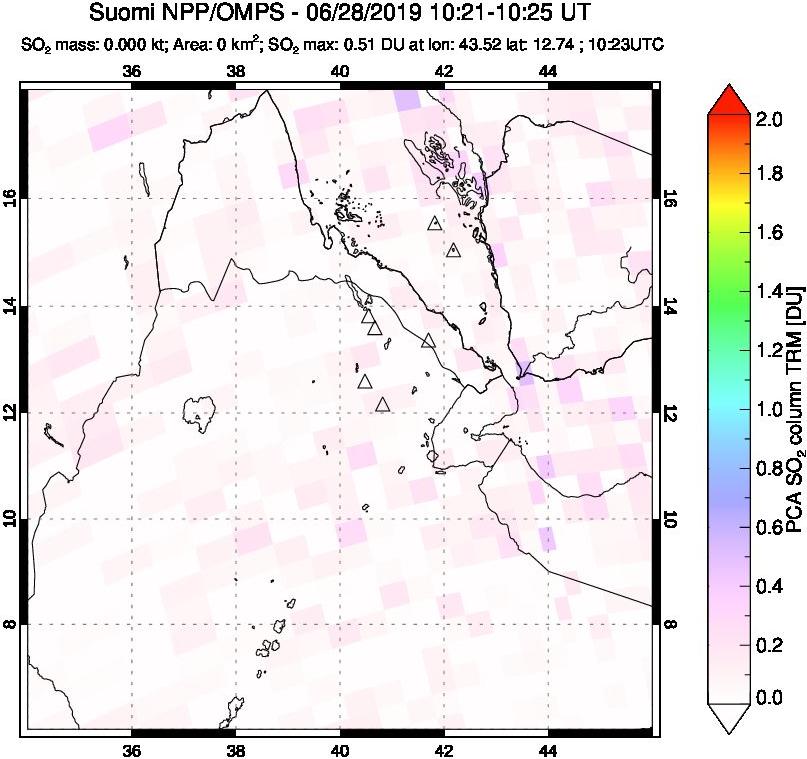 A sulfur dioxide image over Afar and southern Red Sea on Jun 28, 2019.