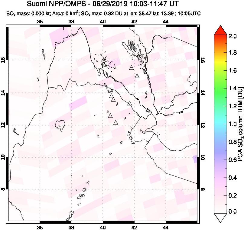 A sulfur dioxide image over Afar and southern Red Sea on Jun 29, 2019.