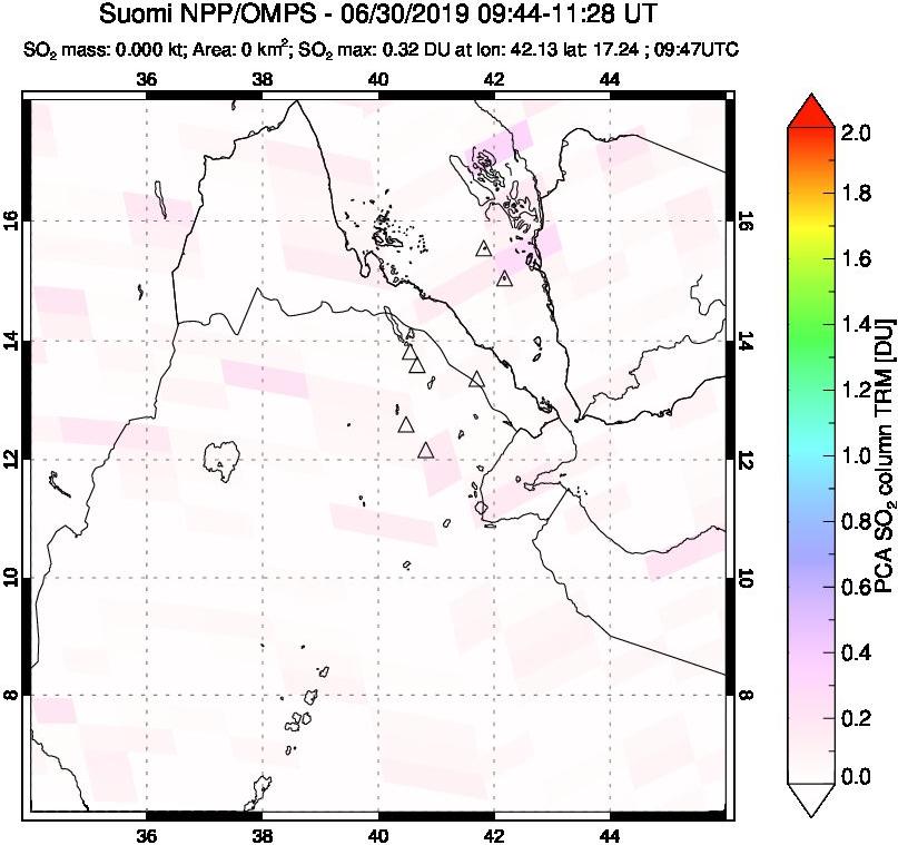 A sulfur dioxide image over Afar and southern Red Sea on Jun 30, 2019.