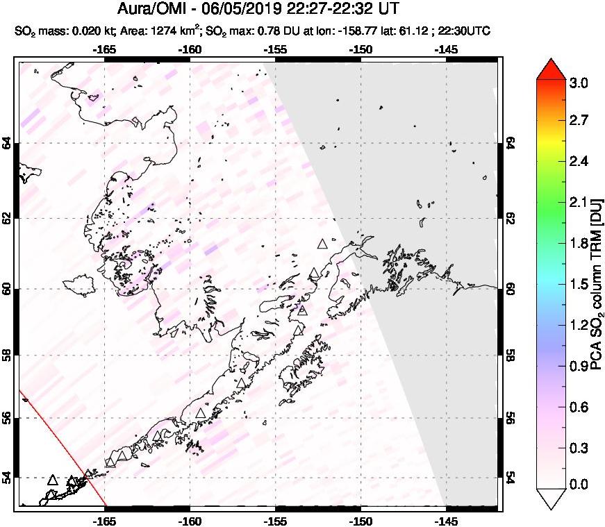 A sulfur dioxide image over Alaska, USA on Jun 05, 2019.