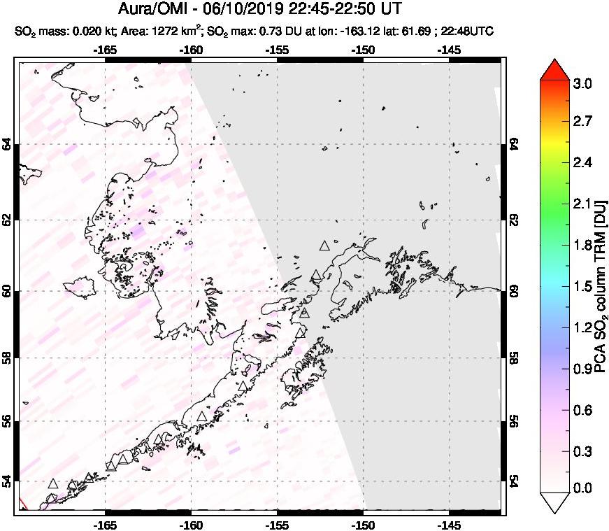 A sulfur dioxide image over Alaska, USA on Jun 10, 2019.