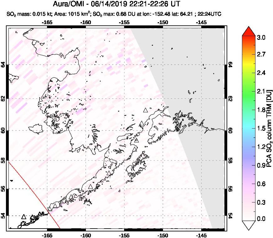 A sulfur dioxide image over Alaska, USA on Jun 14, 2019.