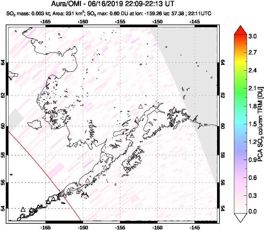 A sulfur dioxide image over Alaska, USA on Jun 16, 2019.