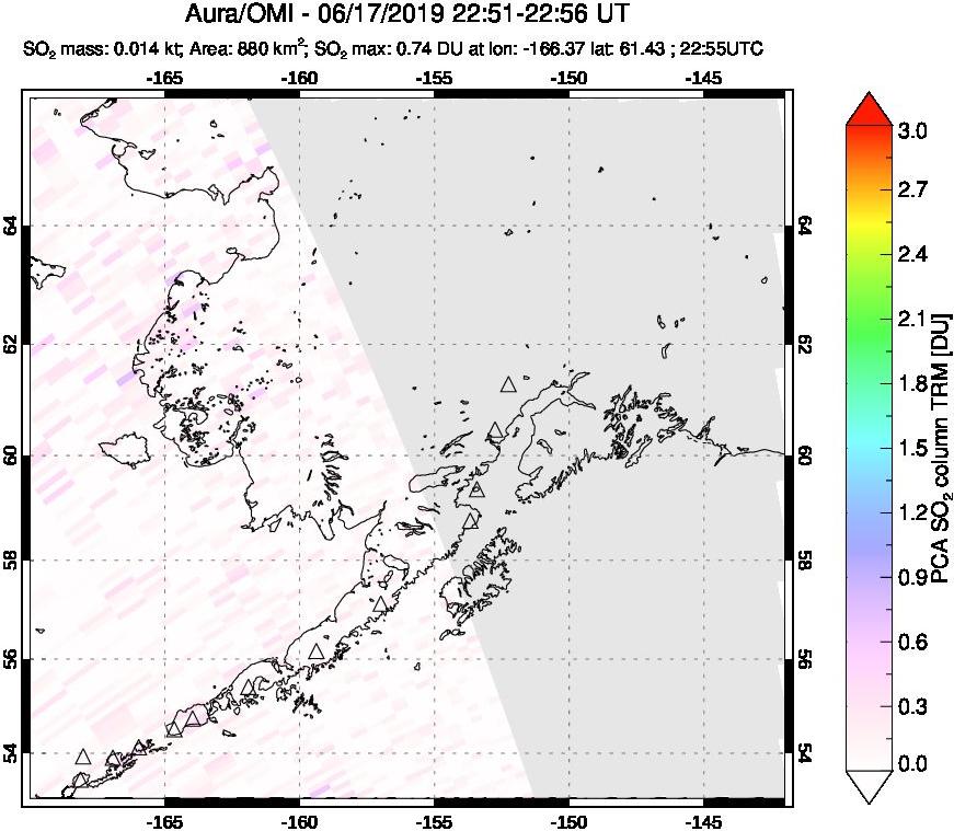 A sulfur dioxide image over Alaska, USA on Jun 17, 2019.