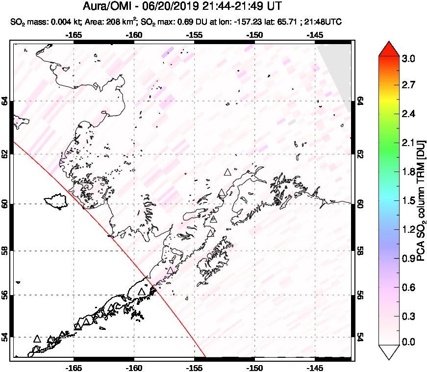 A sulfur dioxide image over Alaska, USA on Jun 20, 2019.