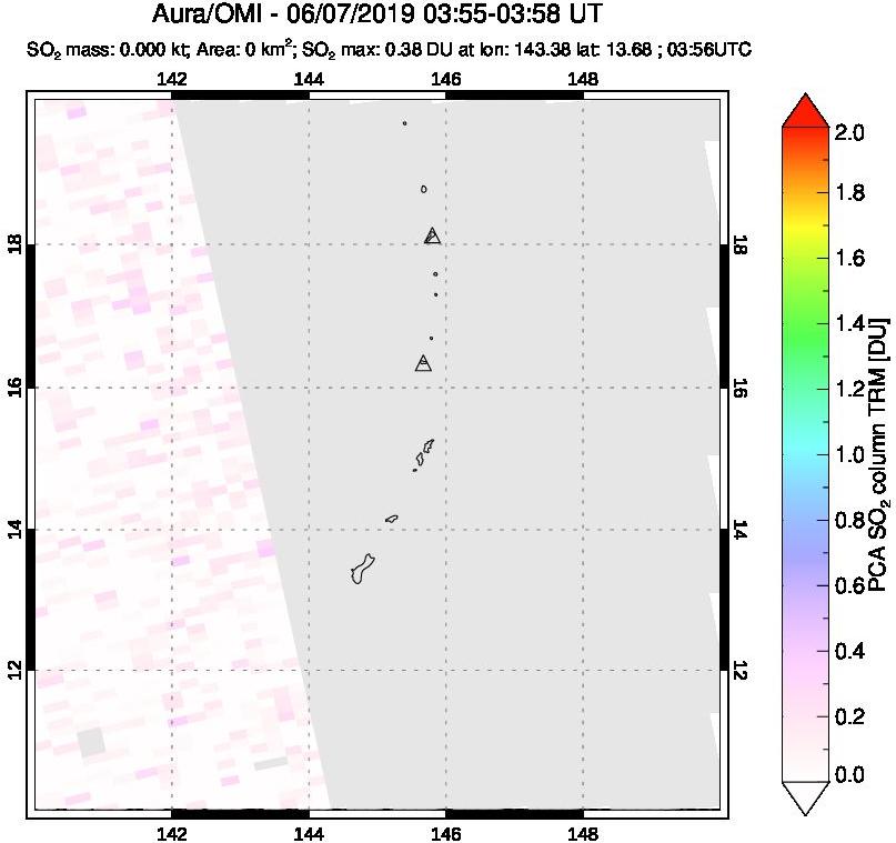 A sulfur dioxide image over Anatahan, Mariana Islands on Jun 07, 2019.