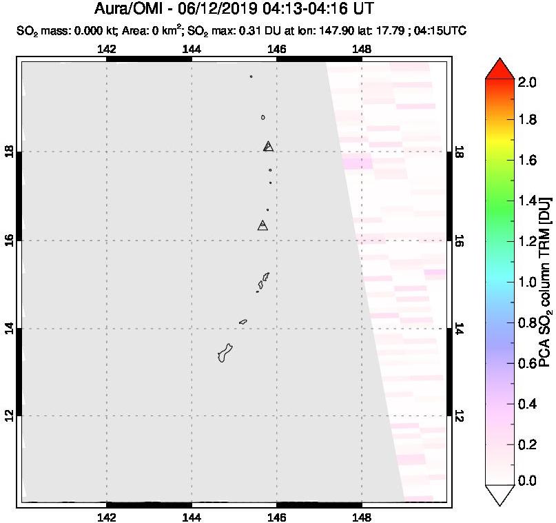 A sulfur dioxide image over Anatahan, Mariana Islands on Jun 12, 2019.