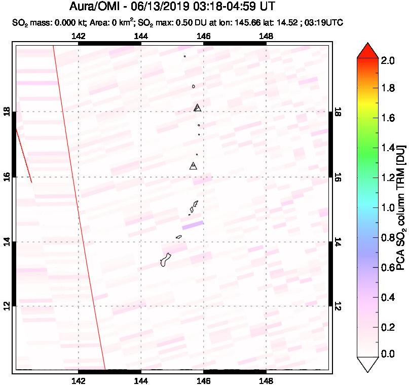 A sulfur dioxide image over Anatahan, Mariana Islands on Jun 13, 2019.