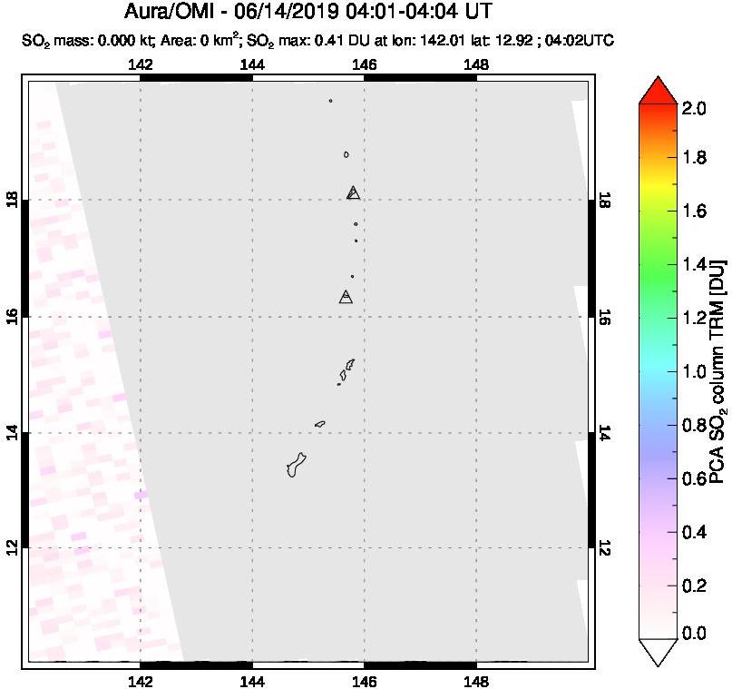 A sulfur dioxide image over Anatahan, Mariana Islands on Jun 14, 2019.