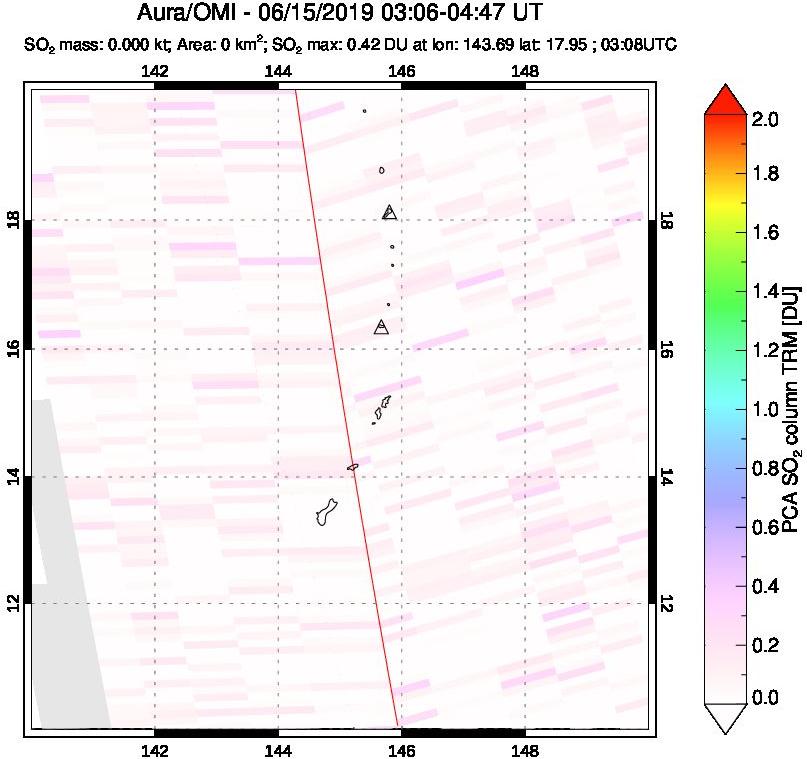 A sulfur dioxide image over Anatahan, Mariana Islands on Jun 15, 2019.