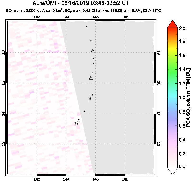 A sulfur dioxide image over Anatahan, Mariana Islands on Jun 16, 2019.