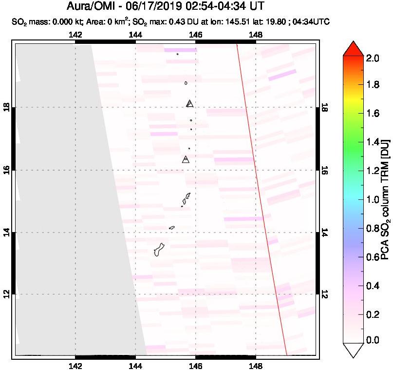 A sulfur dioxide image over Anatahan, Mariana Islands on Jun 17, 2019.