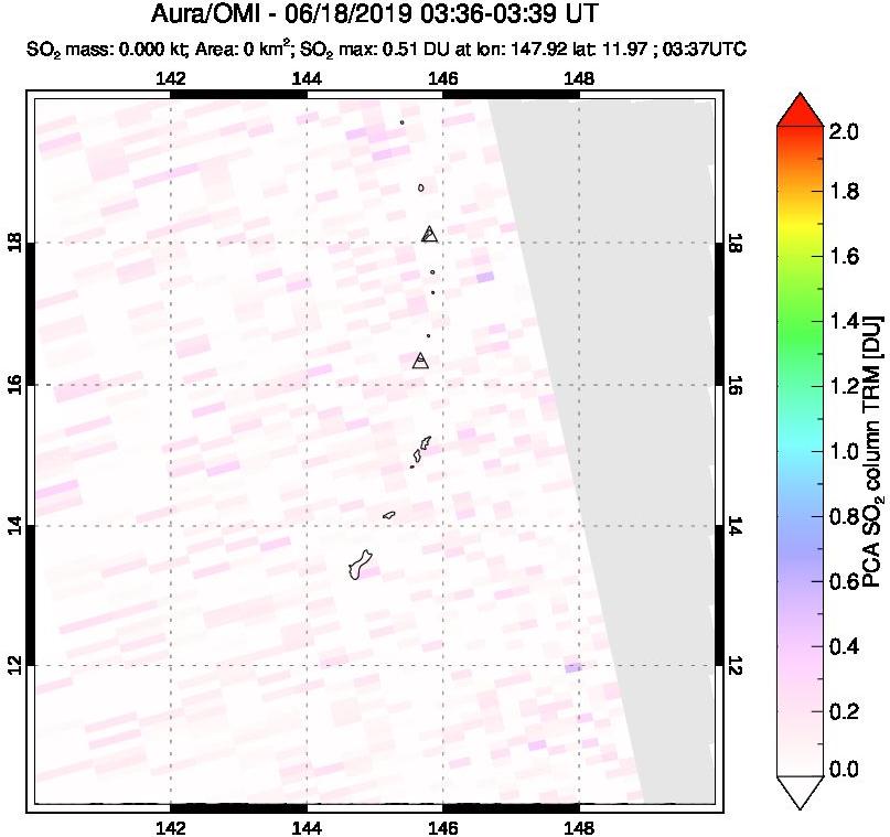 A sulfur dioxide image over Anatahan, Mariana Islands on Jun 18, 2019.