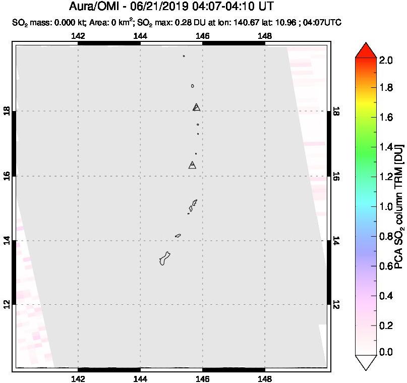 A sulfur dioxide image over Anatahan, Mariana Islands on Jun 21, 2019.