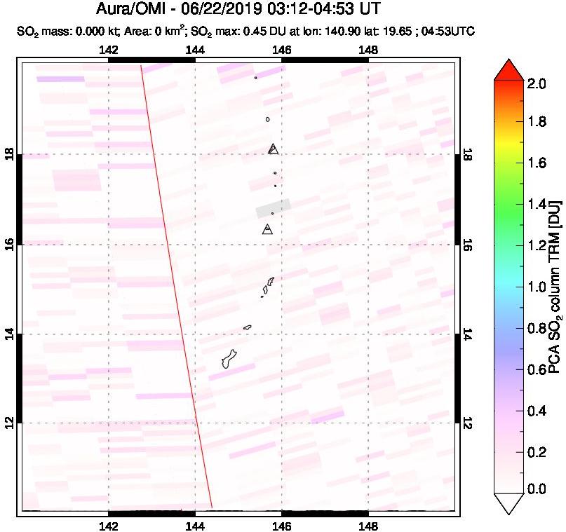 A sulfur dioxide image over Anatahan, Mariana Islands on Jun 22, 2019.