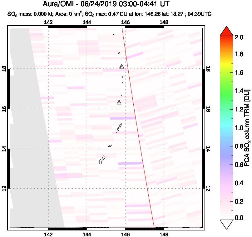 A sulfur dioxide image over Anatahan, Mariana Islands on Jun 24, 2019.