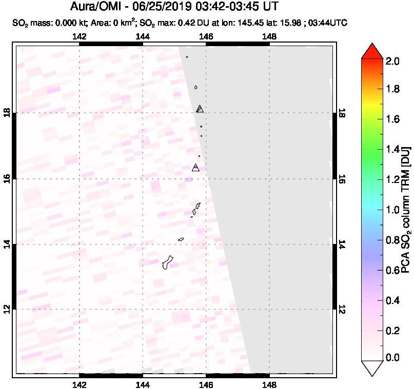 A sulfur dioxide image over Anatahan, Mariana Islands on Jun 25, 2019.