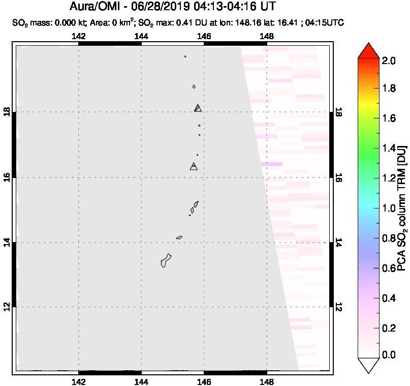 A sulfur dioxide image over Anatahan, Mariana Islands on Jun 28, 2019.