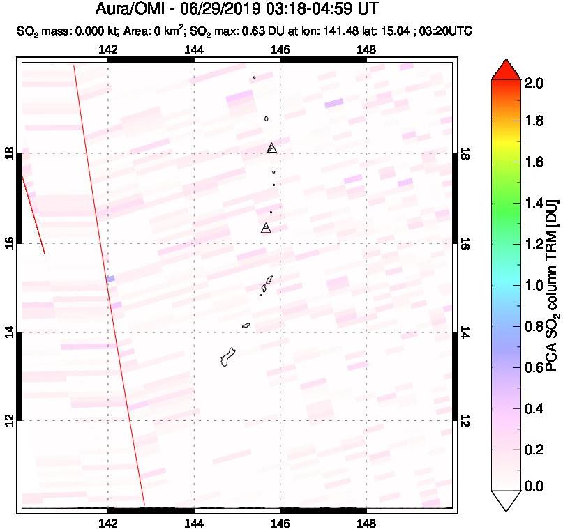 A sulfur dioxide image over Anatahan, Mariana Islands on Jun 29, 2019.