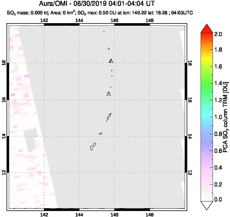 A sulfur dioxide image over Anatahan, Mariana Islands on Jun 30, 2019.