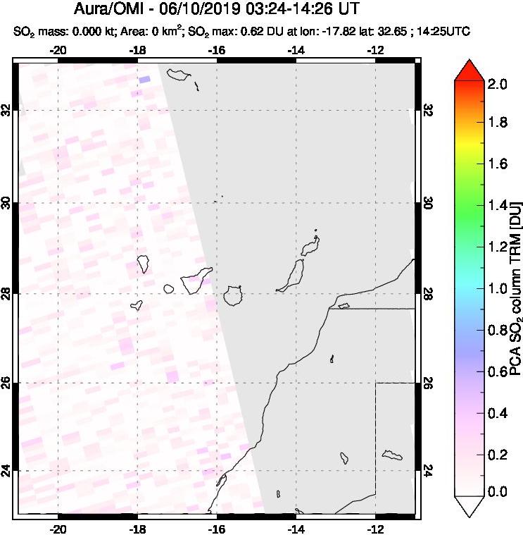 A sulfur dioxide image over Canary Islands on Jun 10, 2019.