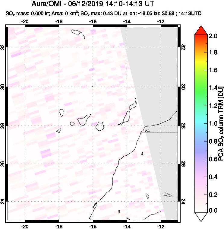 A sulfur dioxide image over Canary Islands on Jun 12, 2019.