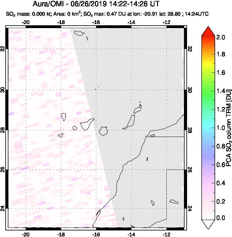 A sulfur dioxide image over Canary Islands on Jun 26, 2019.